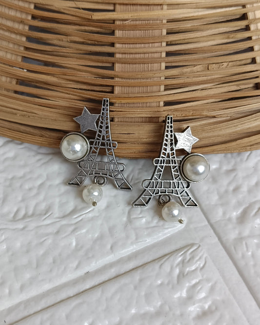 Naari Jewels Oxidized German Silver Eiffel Tower Stud Earrings for Women
