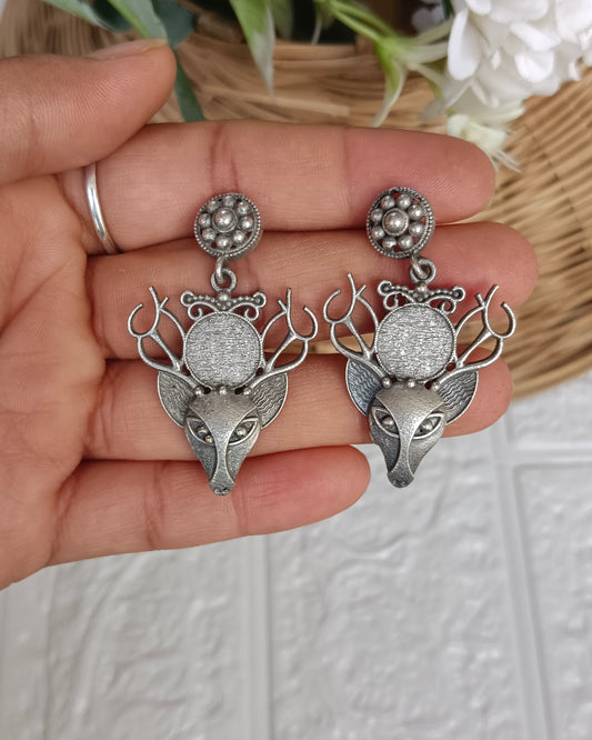 Naari Jewels Oxidized German Silver Mriga Drop Earrings
