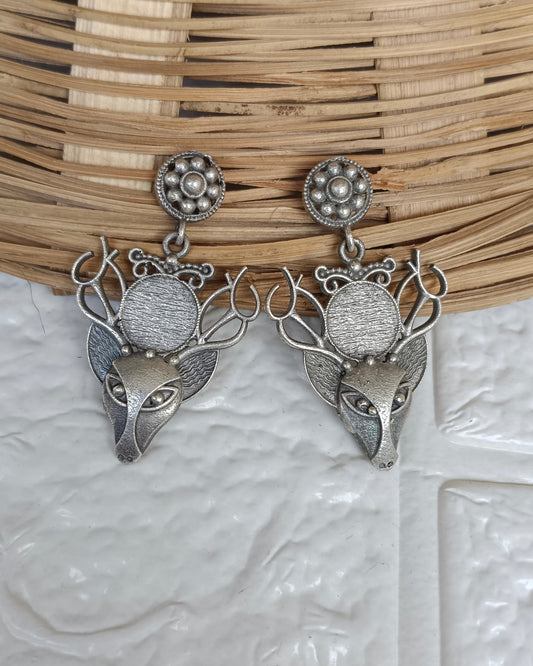 Naari Jewels Oxidized German Silver Mriga Drop Earrings