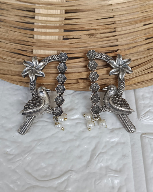 Naari Jewels Oxidized German Silver Nisarga Bird Arch Earrings
