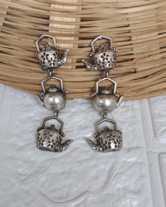 Naari Jewels Oxidized German Silver Vintage Kettle Drops Earrings