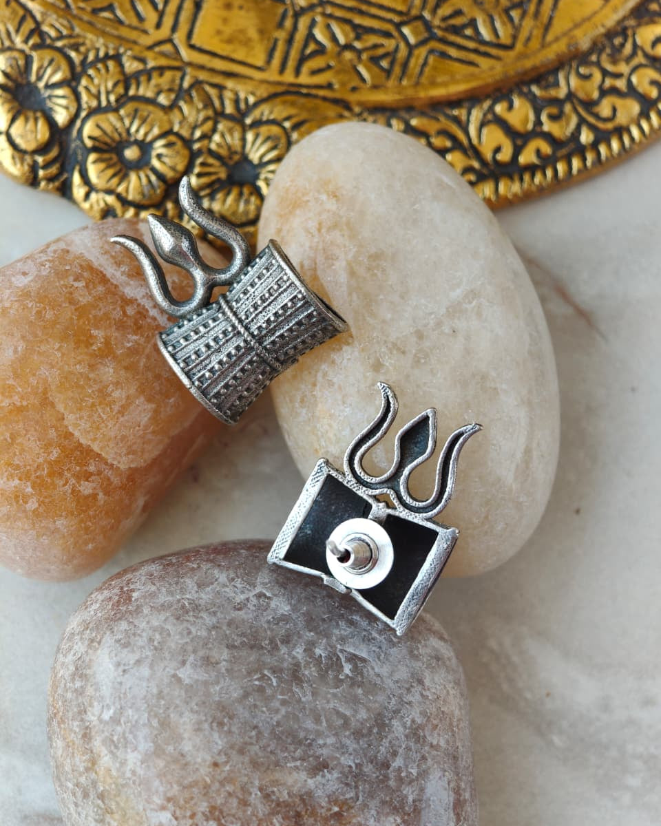 Naari Jewels Oxidized German Silver Shiv Damru Earrings