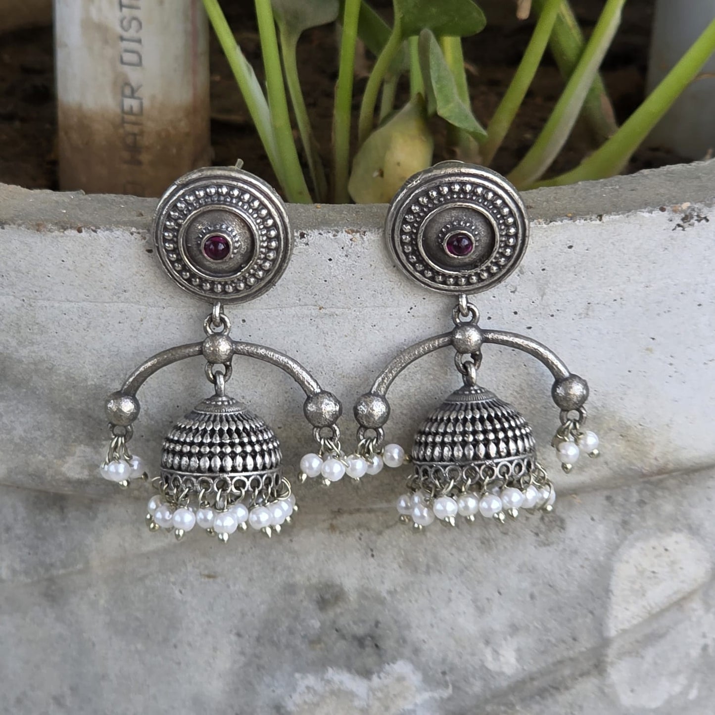 Naari Jewels Oxidized German Silver Jhumka Earrings with Pearl Drops | Traditional Ethnic Dome Earrings for Women