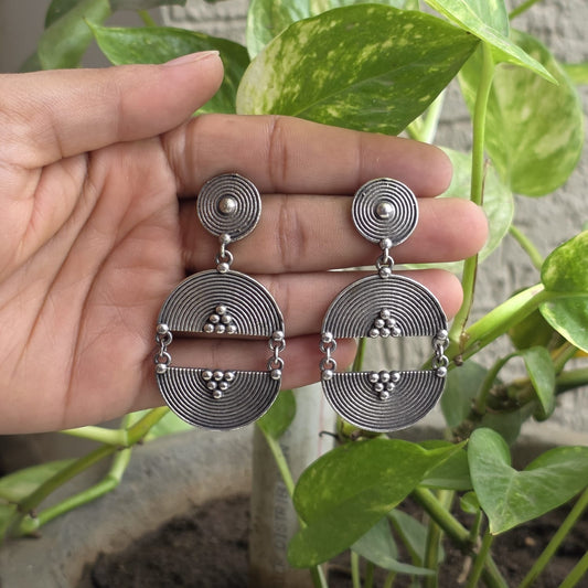Naari Jewels Oxidized Germen Silver Geometric Drop Earrings for Women | Circular Tribal Statement Dangle Earrings | Ethnic Boho Jewelry