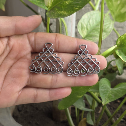 Naari Jewels Oxidized German Silver Geometric Filigree Stud Earrings | Ethnic Statement Jewelry for Women