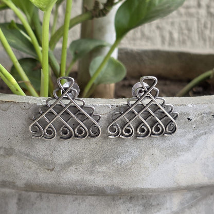 Naari Jewels Oxidized German Silver Geometric Filigree Stud Earrings | Ethnic Statement Jewelry for Women