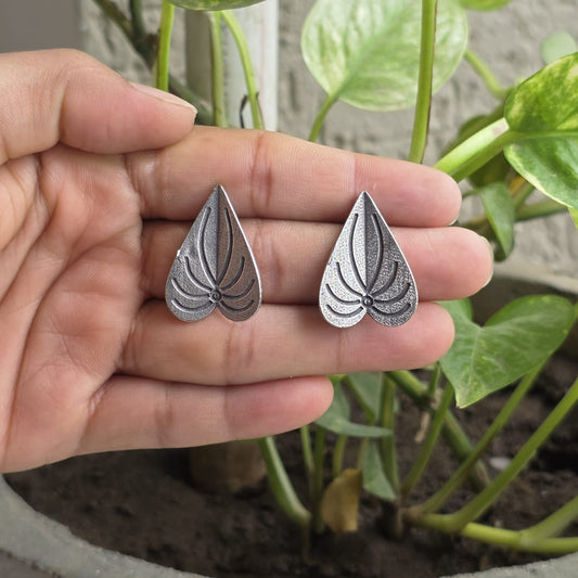 Naari Jewels Oxidized German Silver Betel Paan Leaf Design Stud Earrings | Ethnic Statement Jewelry for Women