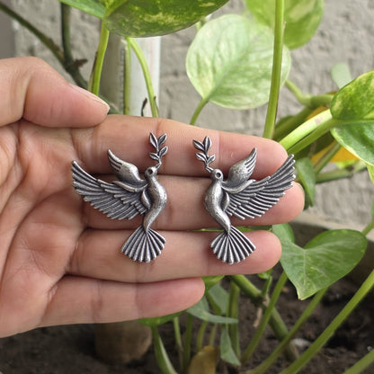 Naari Jewels Oxidized German Silver Nature Inspired Flying Bird Earrings for Women