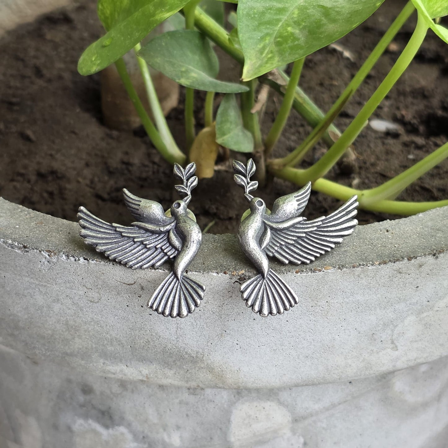 Naari Jewels Oxidized German Silver Nature Inspired Flying Bird Earrings for Women