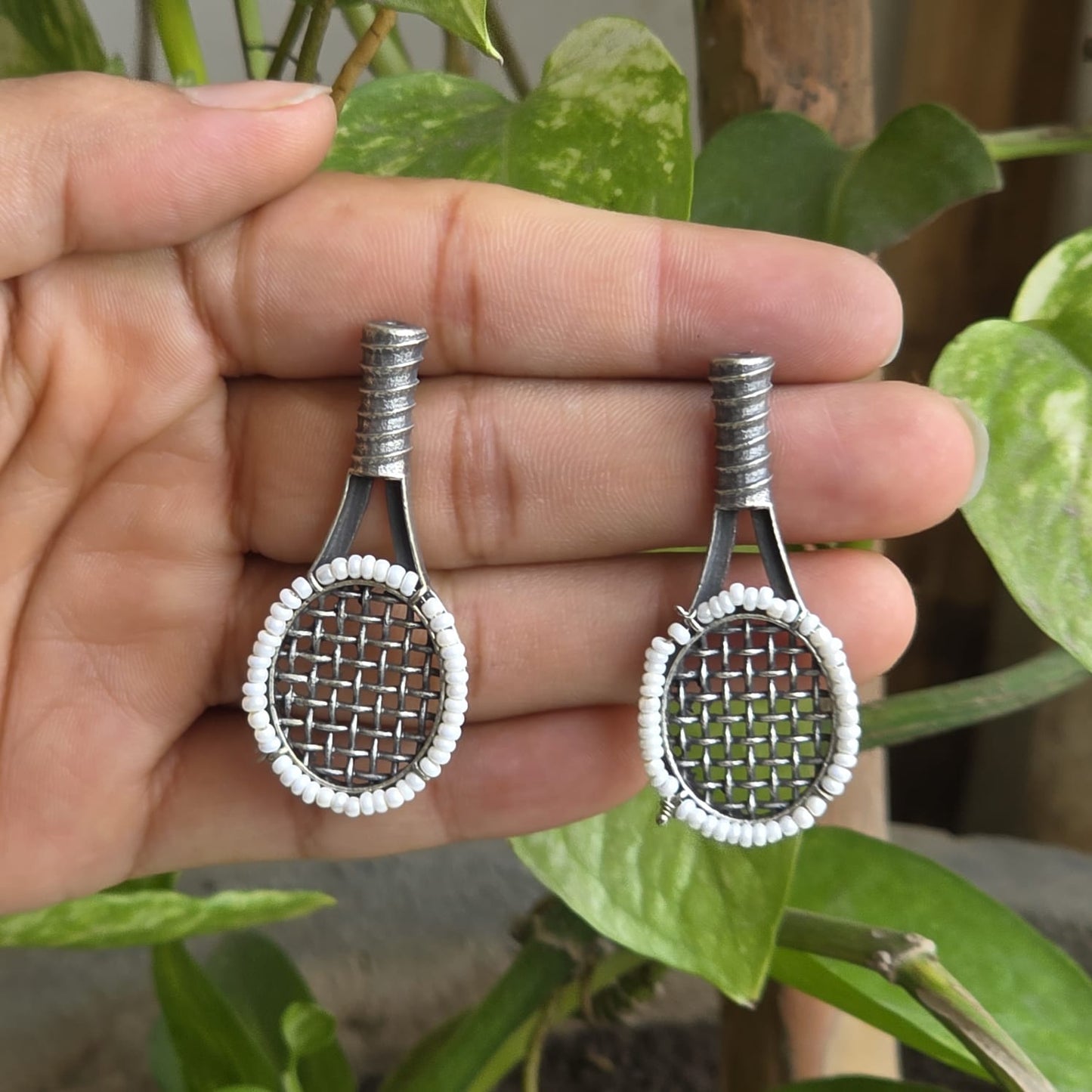 Naari Jewels Oxidized German Silver Tennis Racket Brass Earrings for Women | Unique Sports-Inspired Statement Earrings | Ethnic Boho Fashion Jewellery