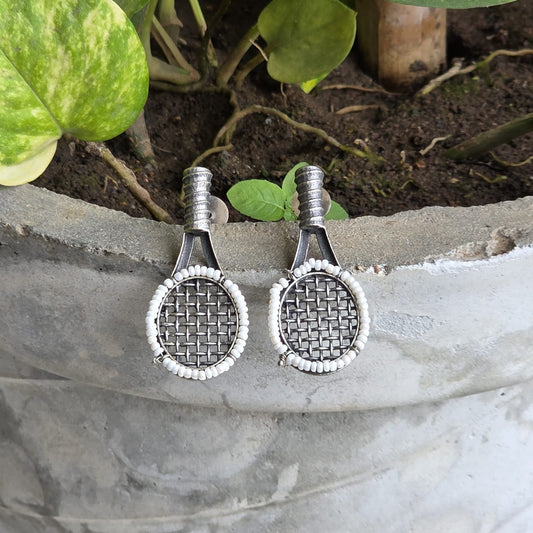 Naari Jewels Oxidized German Silver Tennis Racket Brass Earrings for Women | Unique Sports-Inspired Statement Earrings | Ethnic Boho Fashion Jewellery