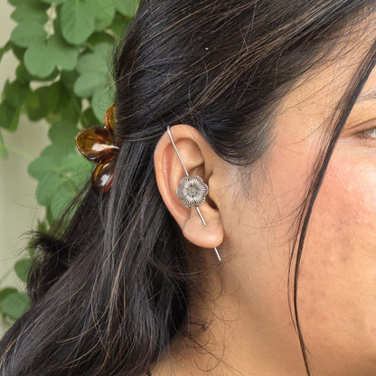 Naari Jewels Oxidized German Silver Floral Pin Ear Cuff | Minimal Statement Brass Ear Cuff for Women