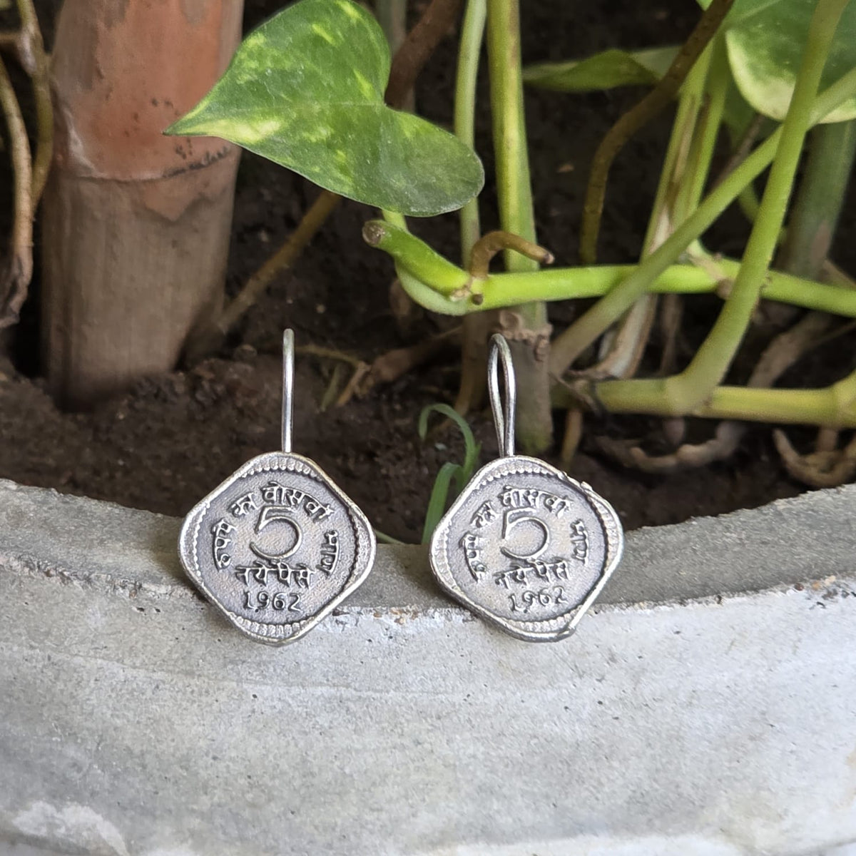 Naari Jewels Panchika 5 Paise 1962 Vintage Coin Inspired Dangle Earrings | German Silver Unque Trendy Jewelry For Women
