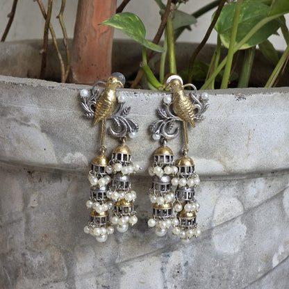 Naari Jewels Aarika Bird Cascade Earrings | German Silver Jhumka Style Drop Jewelry For Women