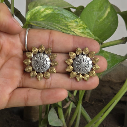 Naari Jewels Oxidized German Silver Sunflower Stud Earrings for Women