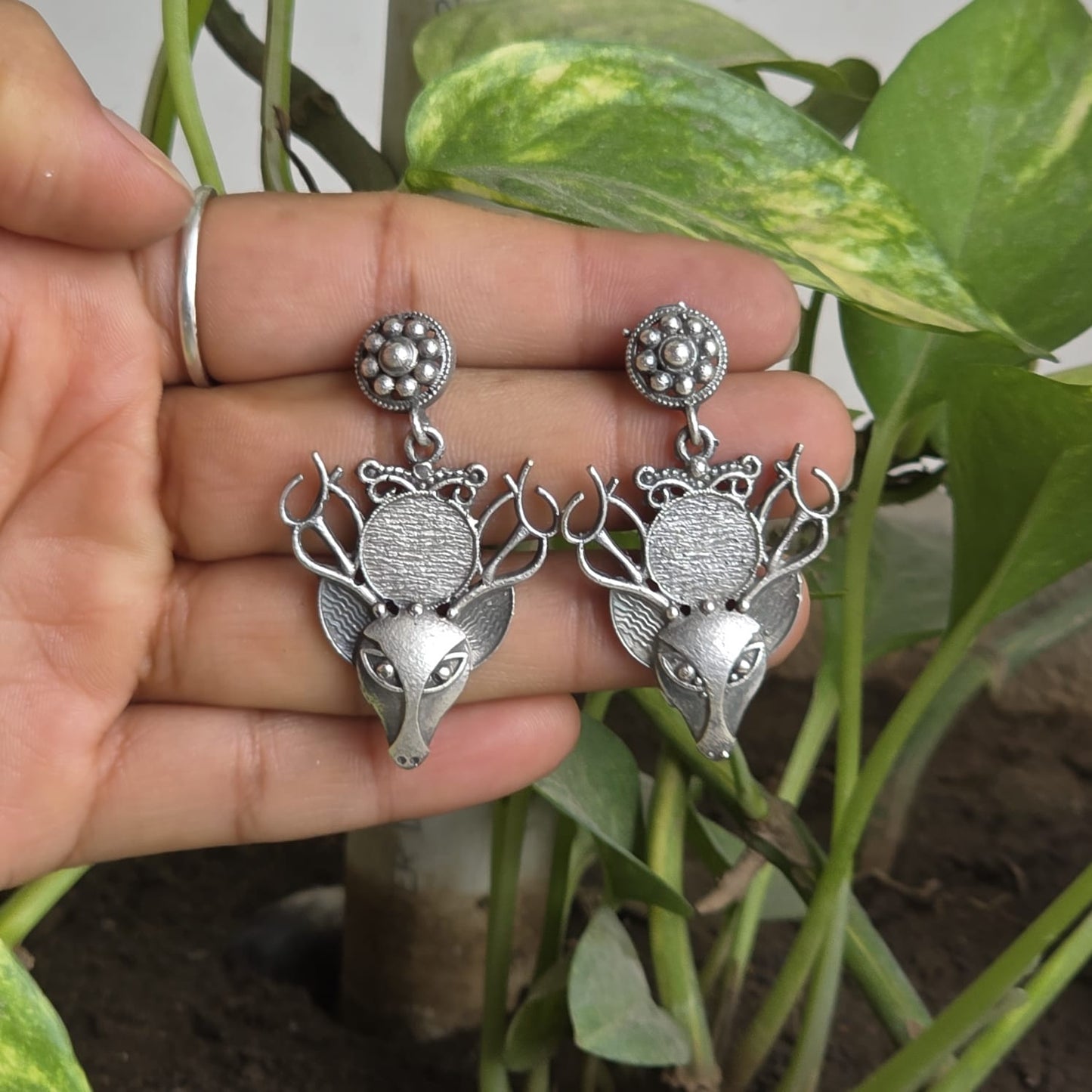 Naari Jewels Oxidized German Silver Mriga Drop Earrings