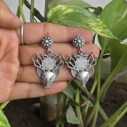 Naari Jewels Oxidized German Silver Mriga Drop Earrings