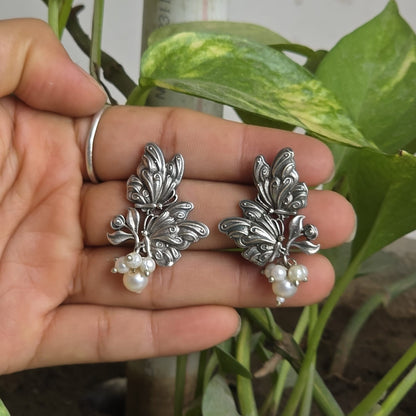 Naari Jewels Oxidized Brass Dwi Paksha Pearl Earrings for Women | Ethnic Traditional Statement Jewellery