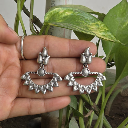 Naari Jewels Oxidized German Silver Aarunya Ardh Chakra Leaf Dangler Brass Earrings