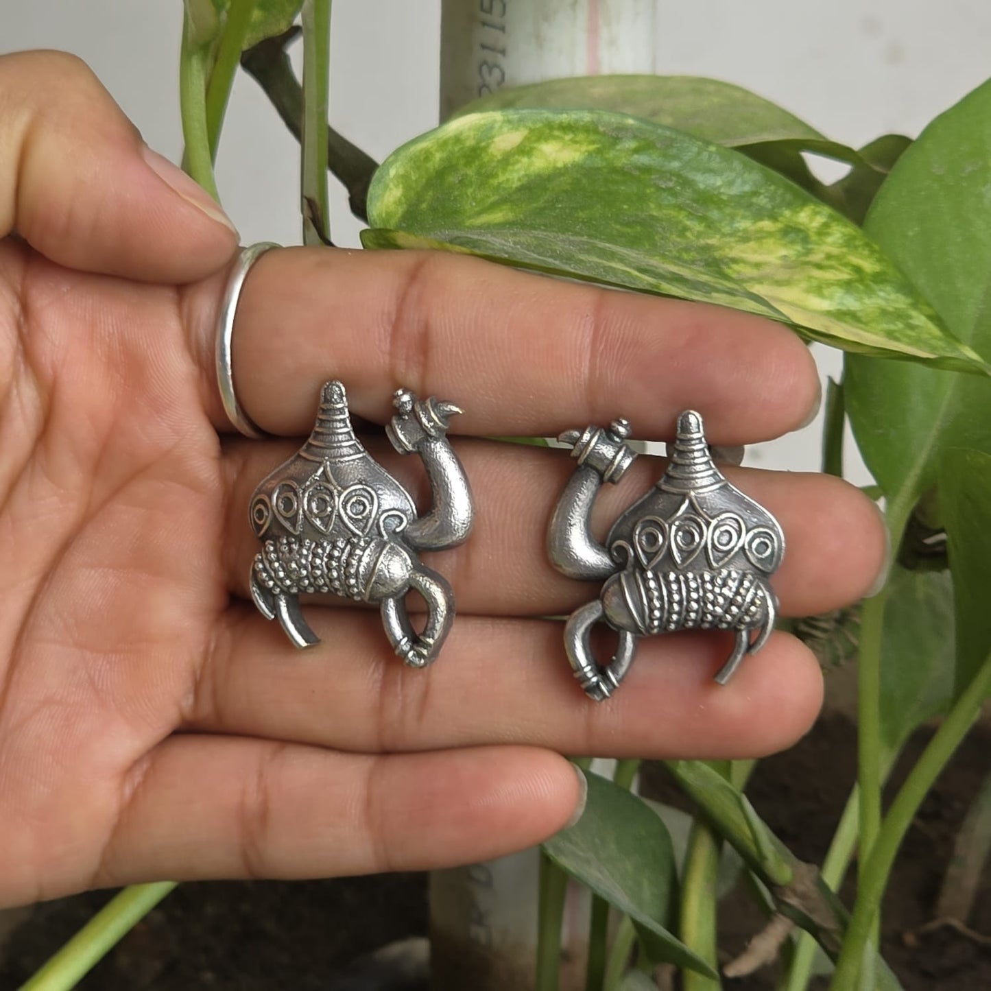 Naari Jewels Oxidized German Silver Camel Stud Earrings for Women