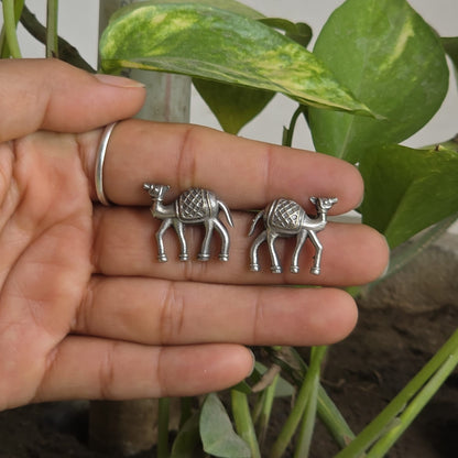 Naari Jewels Oxidized German Silver Rajasthani Ethnic Animal Camel Stud Earrings for Women