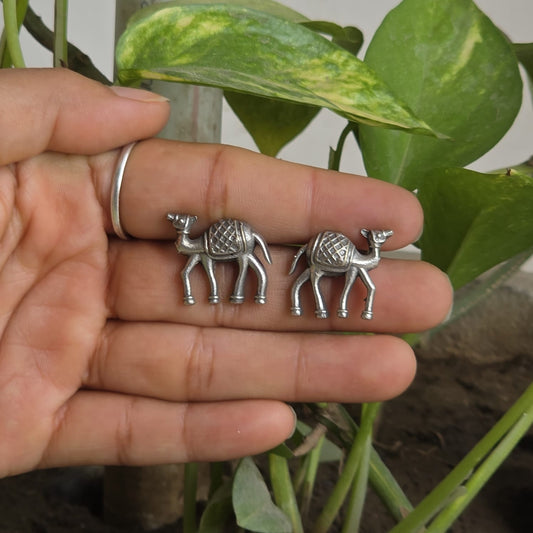 Naari Jewels Oxidized German Silver Rajasthani Ethnic Animal Camel Stud Earrings for Women