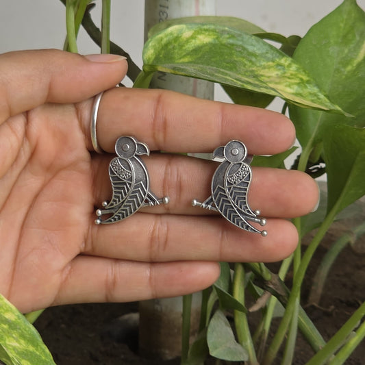 Naari Jewels Oxidized German Silver Parrot Design Stud Bird Brass Earrings for Women