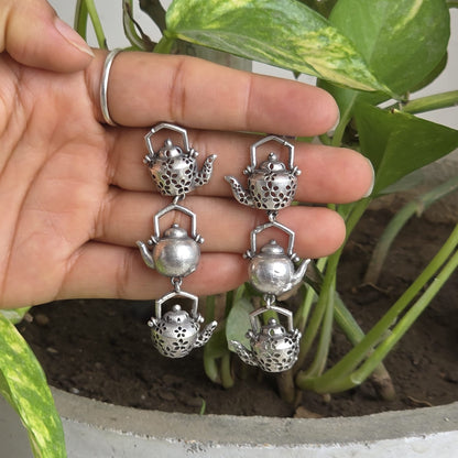 Naari Jewels Oxidized German Silver Vintage Kettle Drops Earrings