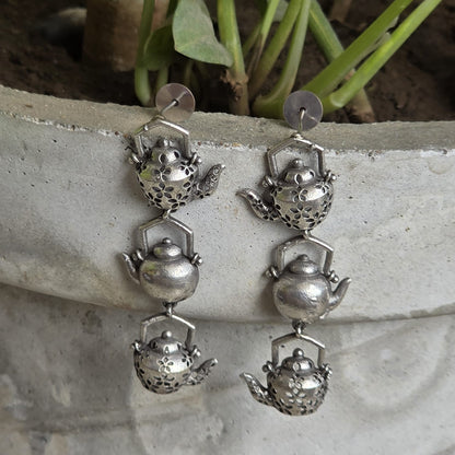 Naari Jewels Oxidized German Silver Vintage Kettle Drops Earrings