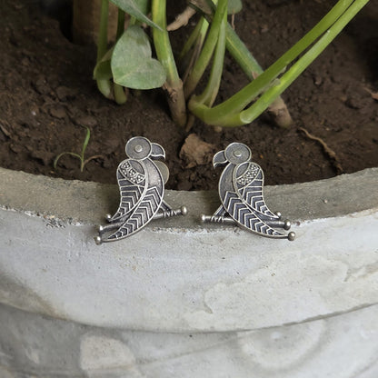 Naari Jewels Oxidized German Silver Parrot Design Stud Bird Brass Earrings for Women