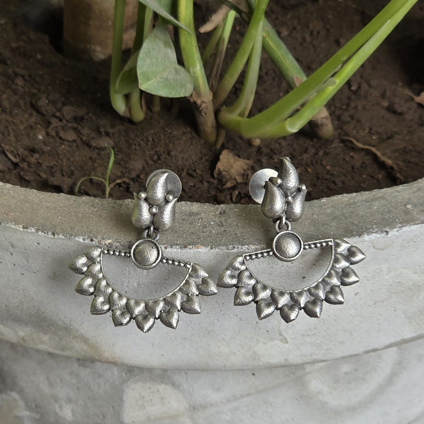 Naari Jewels Oxidized German Silver Aarunya Ardh Chakra Leaf Dangler Brass Earrings
