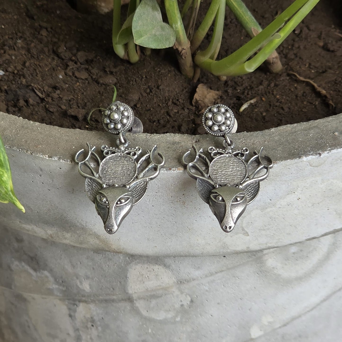 Naari Jewels Oxidized German Silver Mriga Drop Earrings