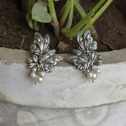 Naari Jewels Oxidized Brass Dwi Paksha Pearl Earrings for Women | Ethnic Traditional Statement Jewellery