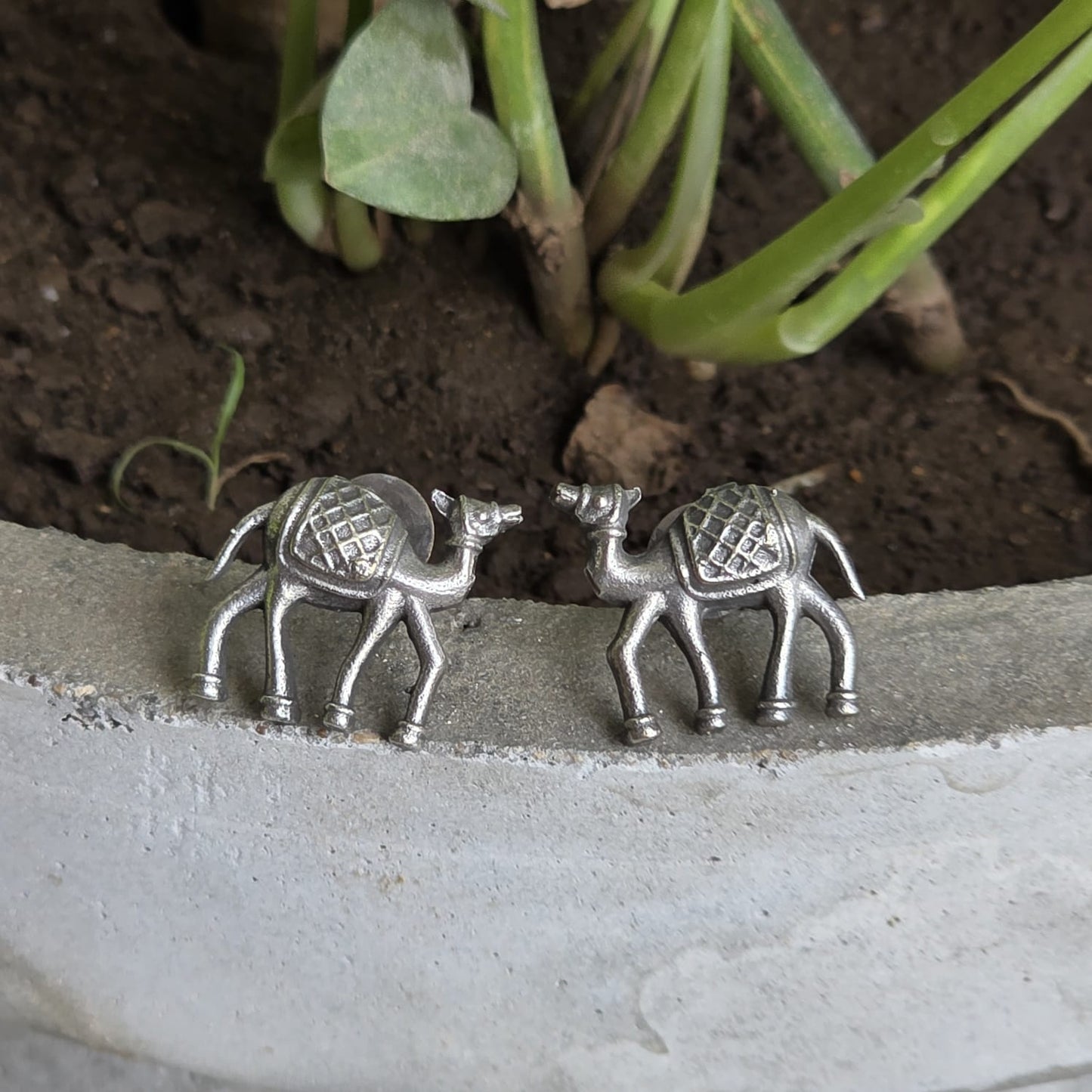 Naari Jewels Oxidized German Silver Rajasthani Ethnic Animal Camel Stud Earrings for Women