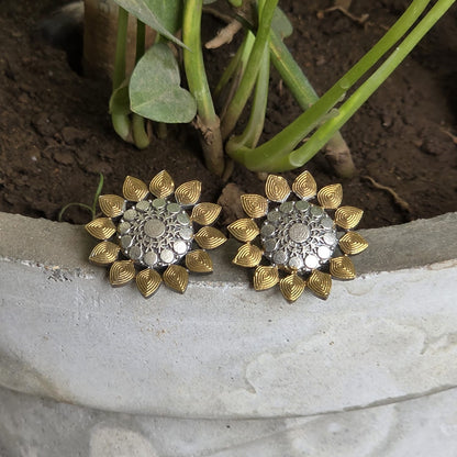 Naari Jewels Oxidized German Silver Sunflower Stud Earrings for Women