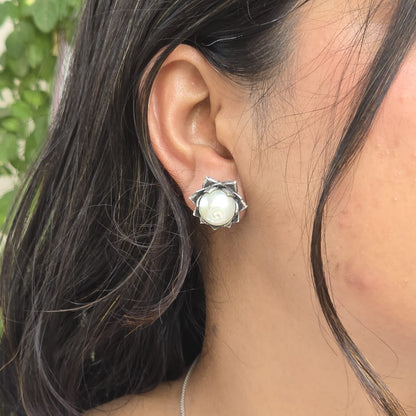 Naari Jewels Oxidized German Silver Classic Charm Pearl Studs Earrings