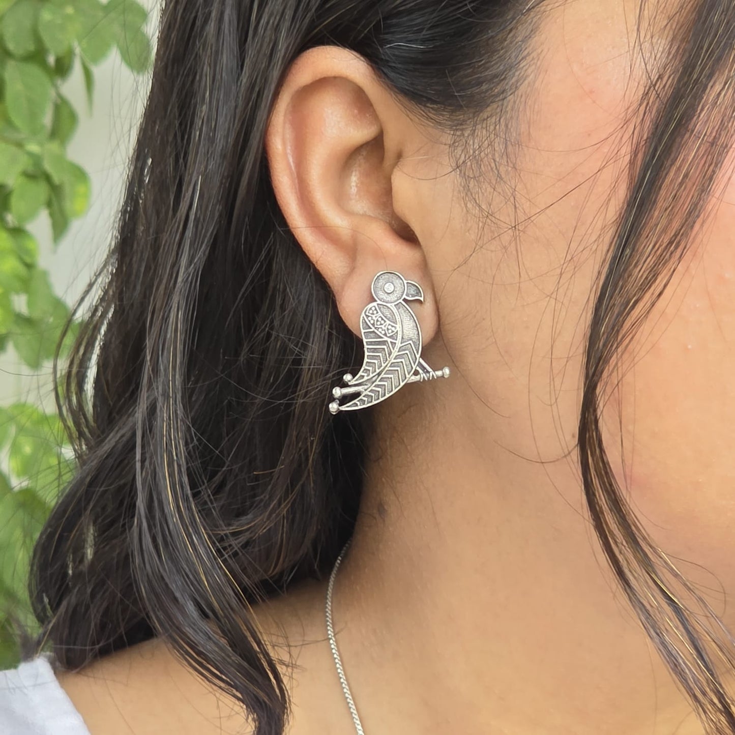 Naari Jewels Oxidized German Silver Parrot Design Stud Bird Brass Earrings for Women