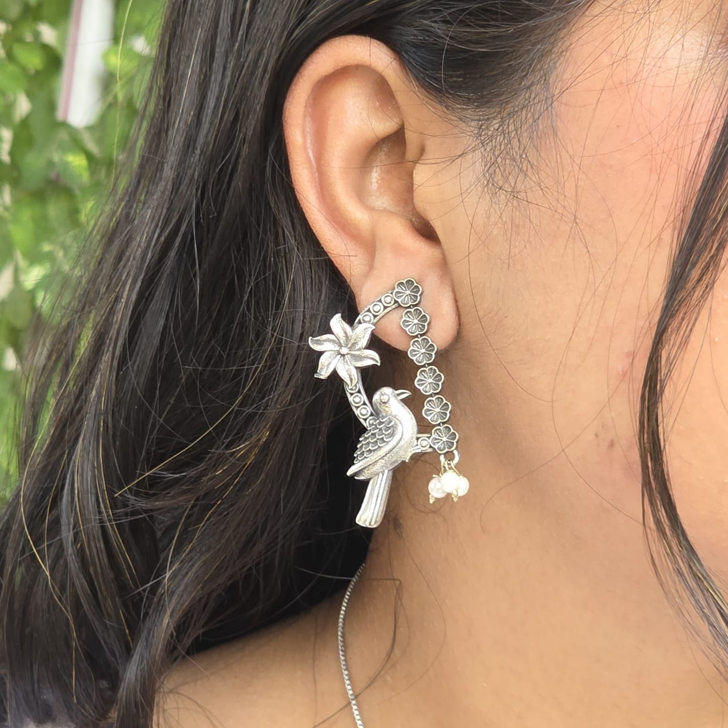Naari Jewels Oxidized German Silver Nisarga Bird Arch Earrings