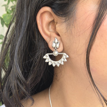 Naari Jewels Oxidized German Silver Aarunya Ardh Chakra Leaf Dangler Brass Earrings