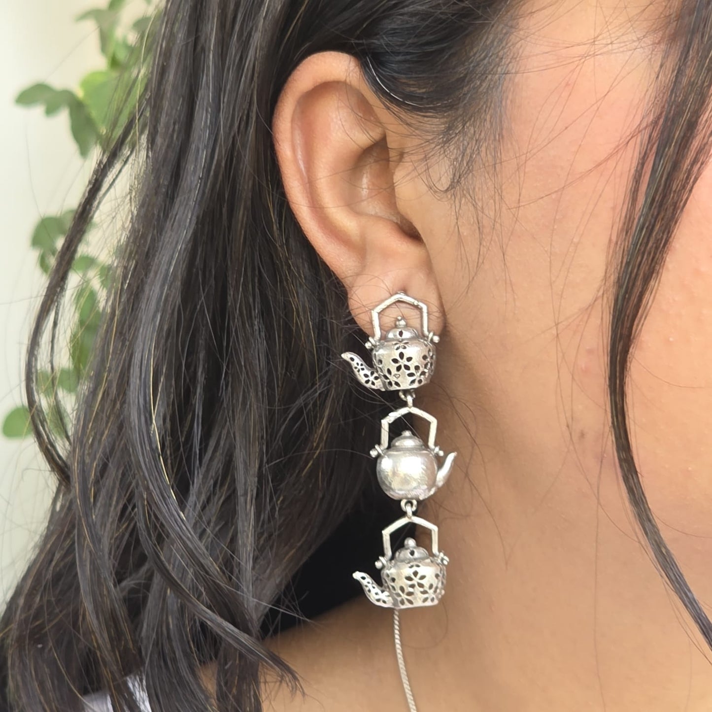 Naari Jewels Oxidized German Silver Vintage Kettle Drops Earrings