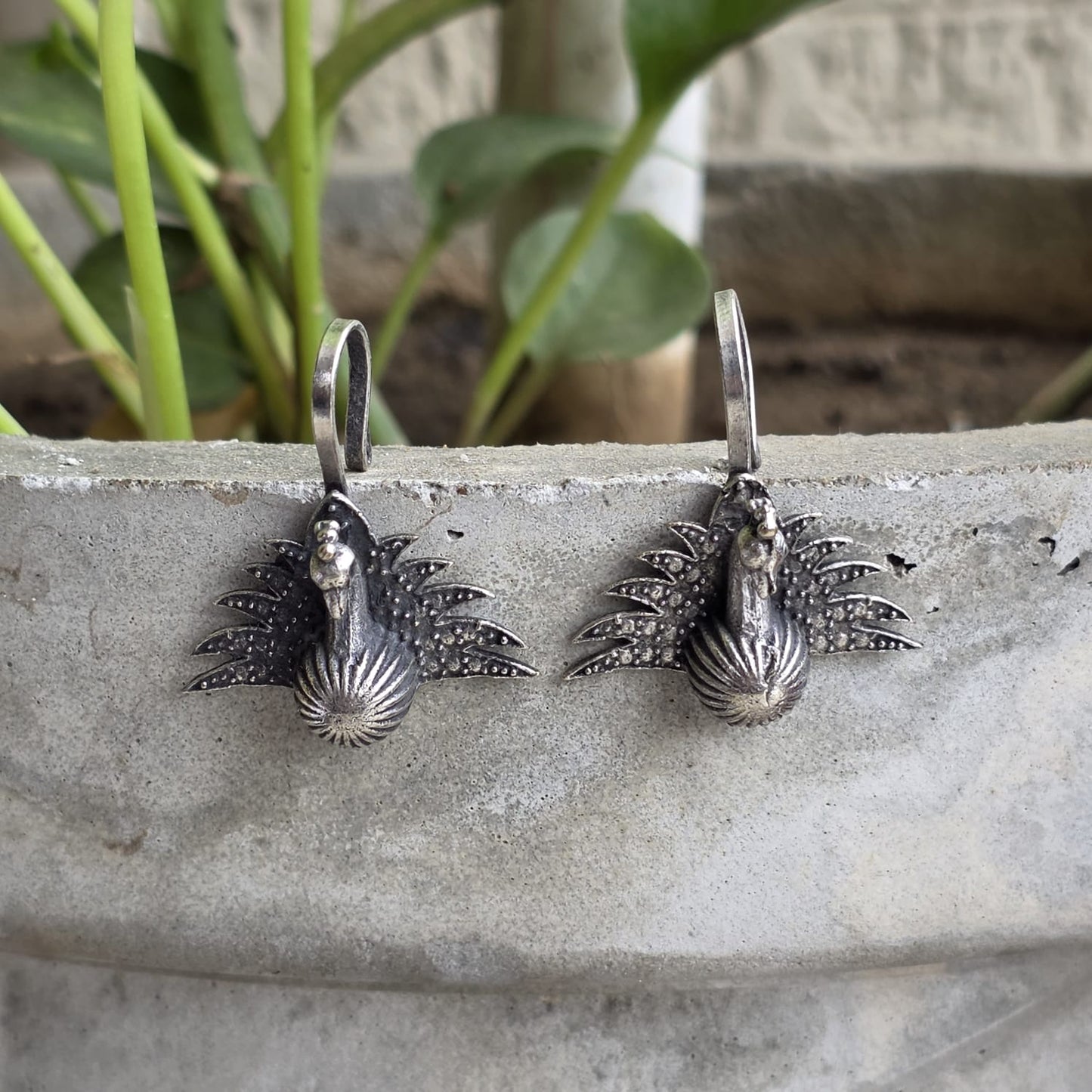Naari Jewels Oxidized German Silver Peacock Bugadi Earrings for Women | Traditional Ear Cuff Style | Antique Brass Jewellery