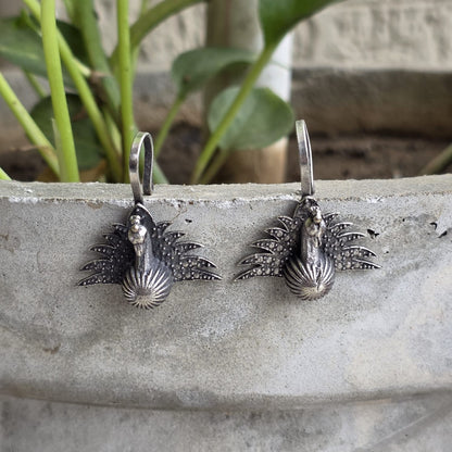 Naari Jewels Oxidized German Silver Peacock Bugadi Earrings for Women | Traditional Ear Cuff Style | Antique Brass Jewellery