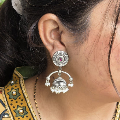 Naari Jewels Oxidized German Silver Jhumka Brass Earrings with Pearl Drops | Traditional Ethnic Dome Earrings for Women