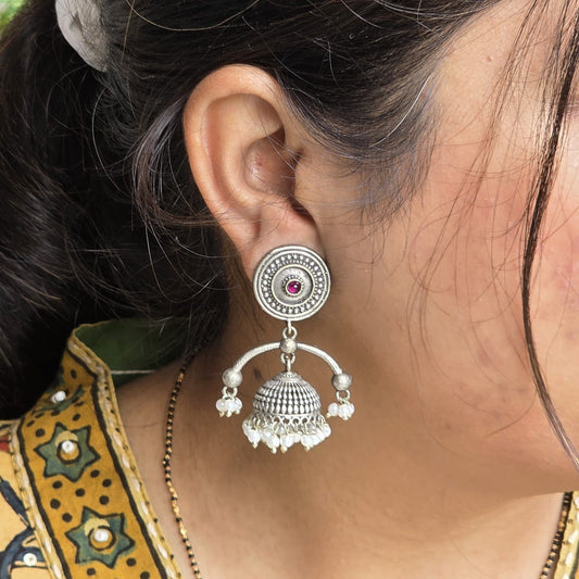 Naari Jewels Oxidized German Silver Jhumka Brass Earrings with Pearl Drops | Traditional Ethnic Dome Earrings for Women