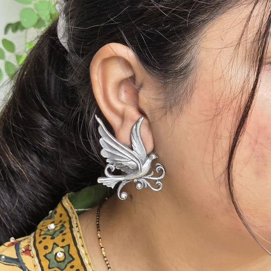 Naari Jewels Oxidized German Silver Flying Bird Brass Earrings | Vintage Nature Design for Women