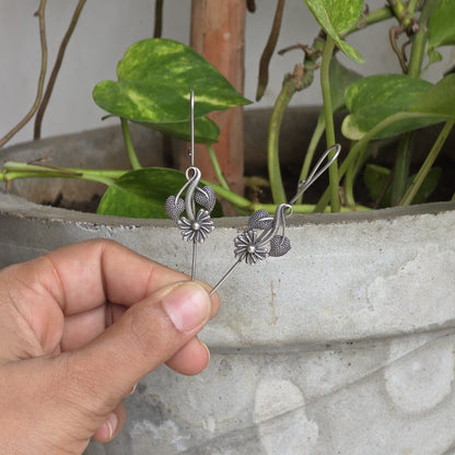 Naari Jewels Antique Lotus Flower Ear Traverse Floral Ear Pin Cuff Earring | Needle German Silver Pin for Women & Girls