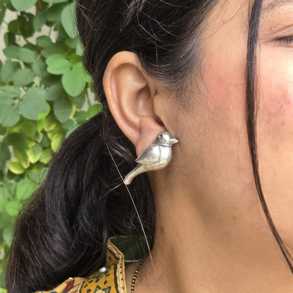 Naari Jewels Sparrow-Inspired Bird Oxidised German Silver Brass Earrings | Statement Stud Earrings for Women