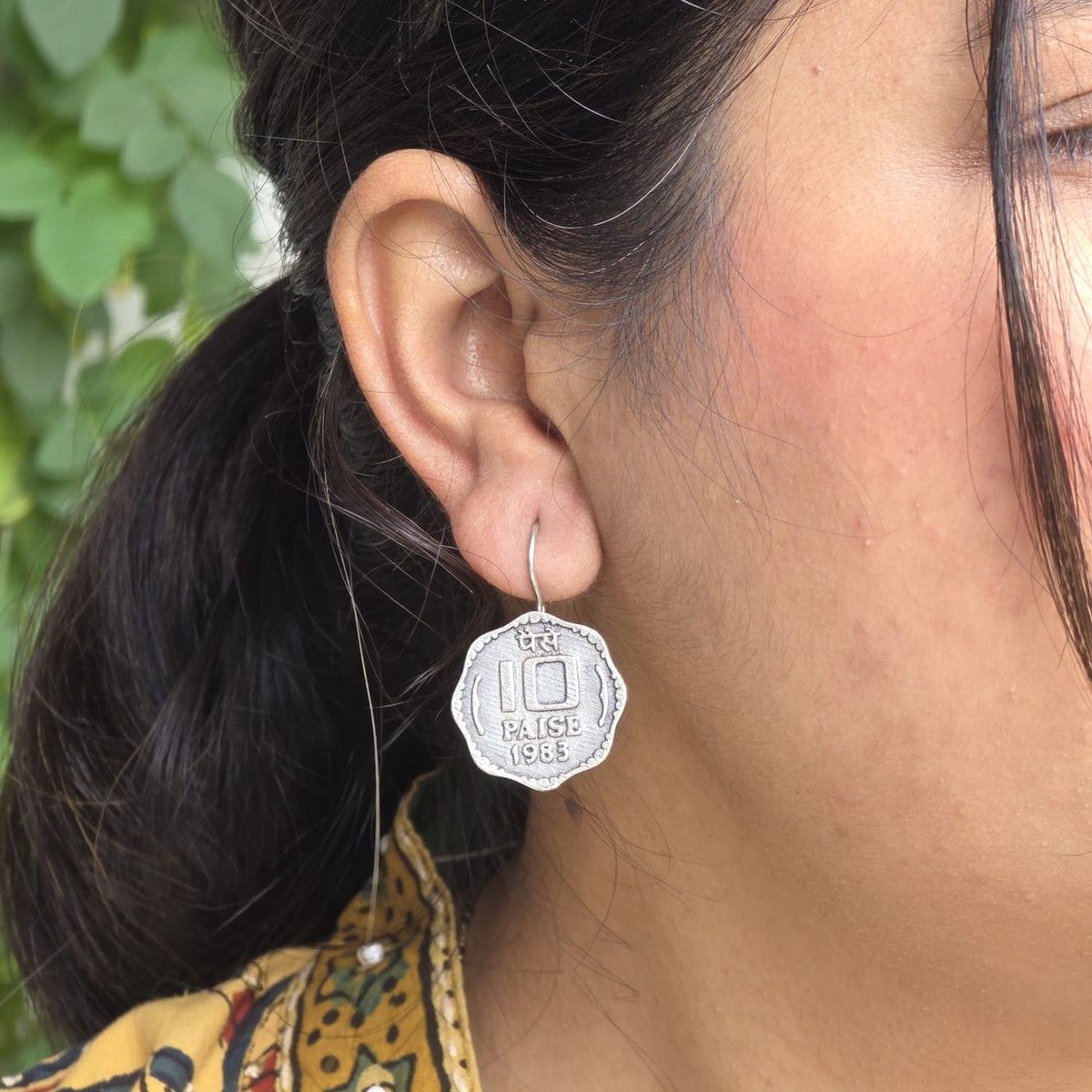 Naari Jewels 10 Paise 1983 Vintage Coin Inspired Oxidised German Silver Brass Earrings for Women