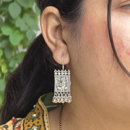 Naari Jewels Ganesha German Silver Brass Hanging Earrings for Women | Oxidised Dangle Earrings