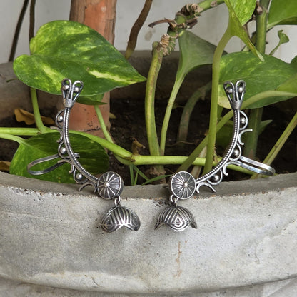 Naari Jewels Aarohi Floral Jhumka Ear Cuff – Oxidised German Silver Brass Earrings for Women